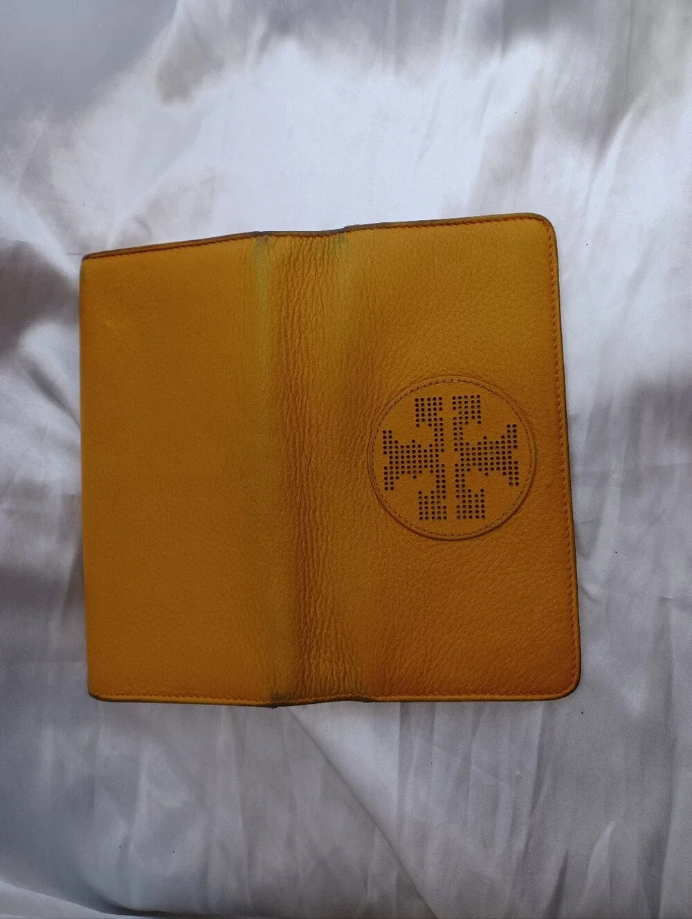 Tory Burch Marion Perforated Leather Zip Continental Wallet in a Mustard Yellow